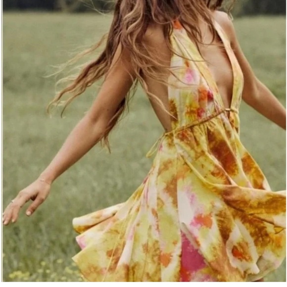 Zara *Rare* Tye Dye Halter Backless Dress - yellow and pink. NWT never worn